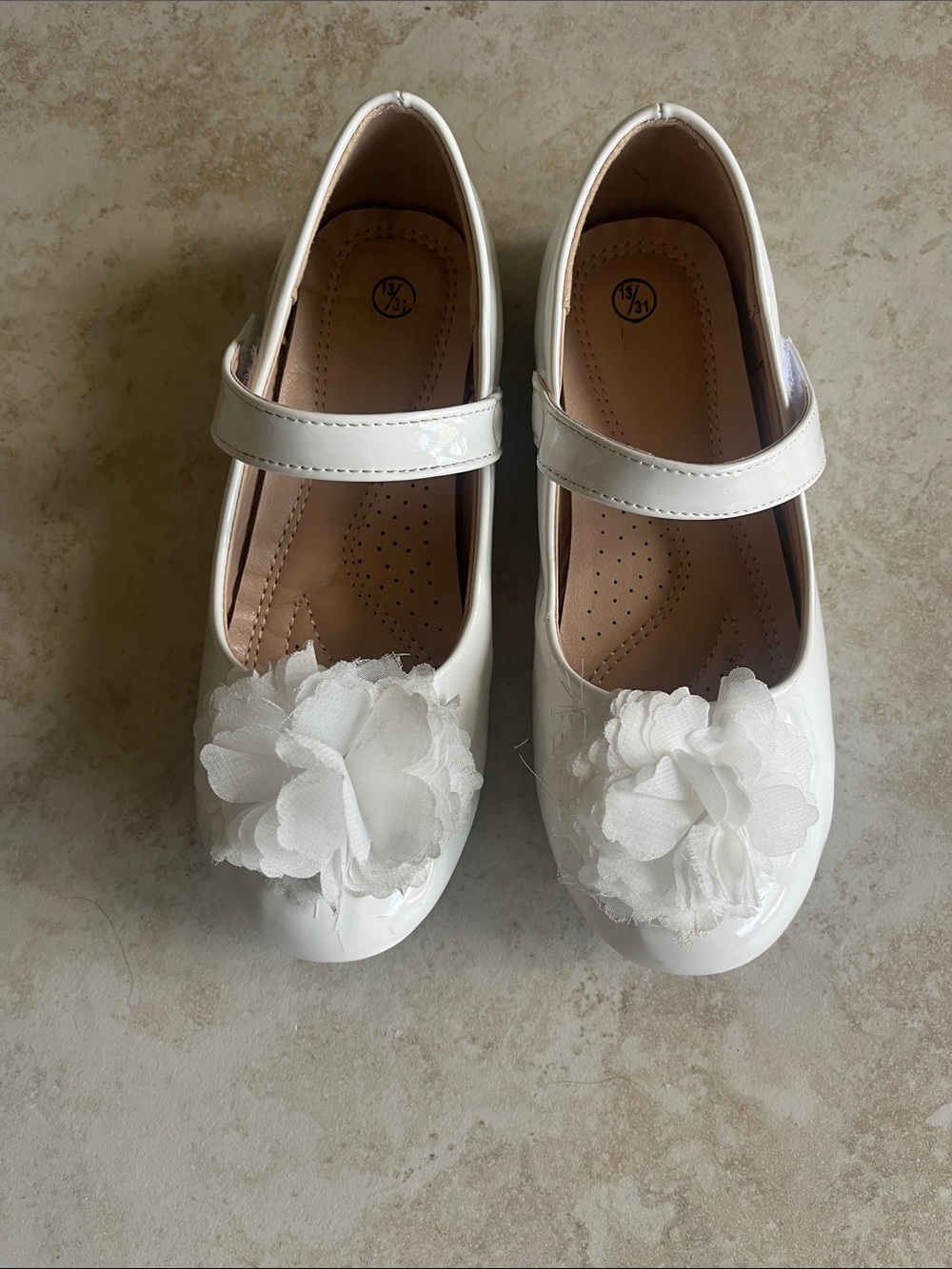 Size 13 girls white patent leather shoes